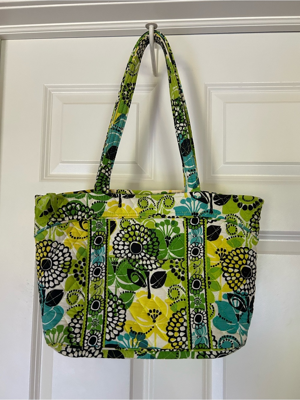 Vera Bradley Green, Yellow & Teal and Black Floral Quilted Tote